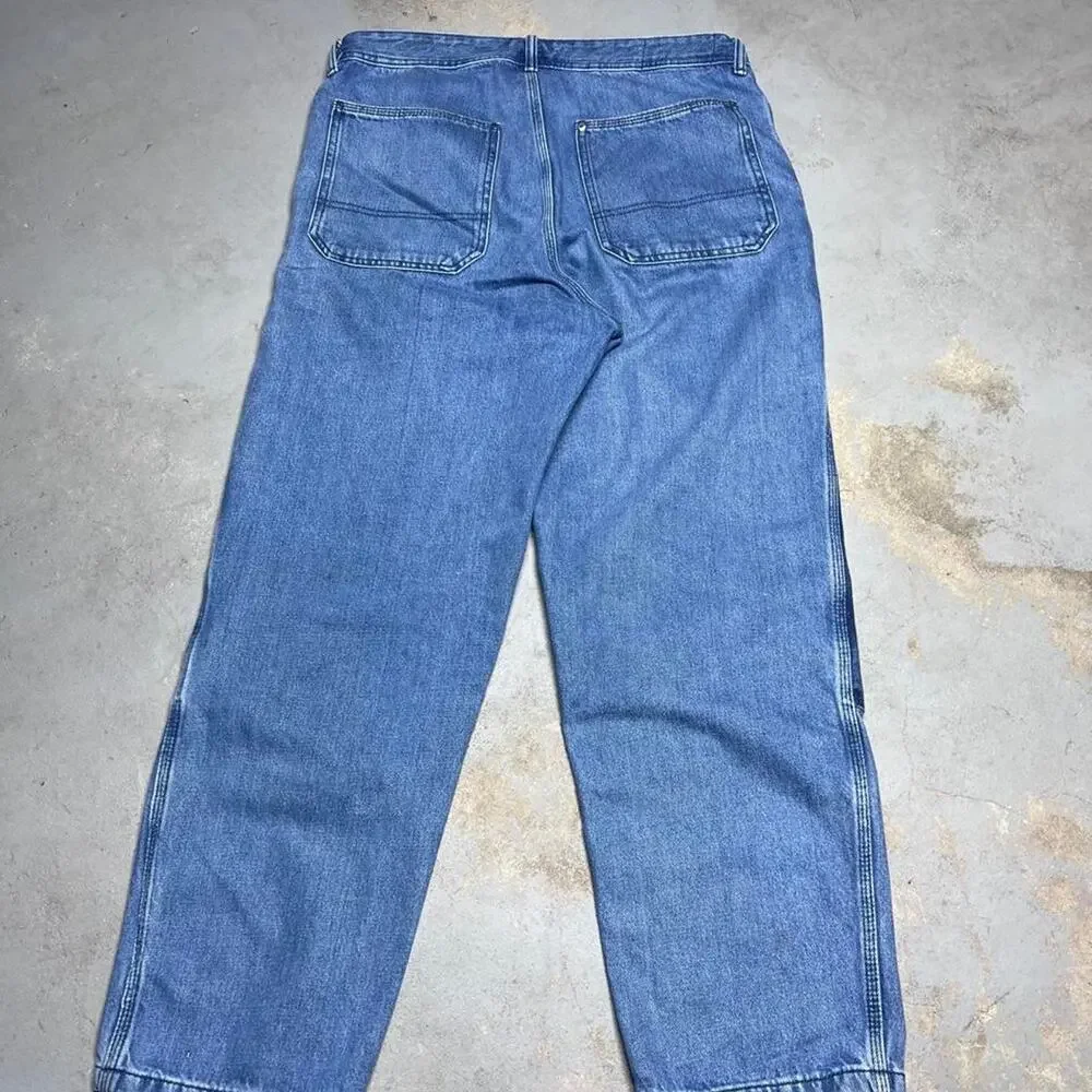 H&M Mens Double Knee Loose Fit Baggy Jeans Blue Contrast Utility Skater Size 34